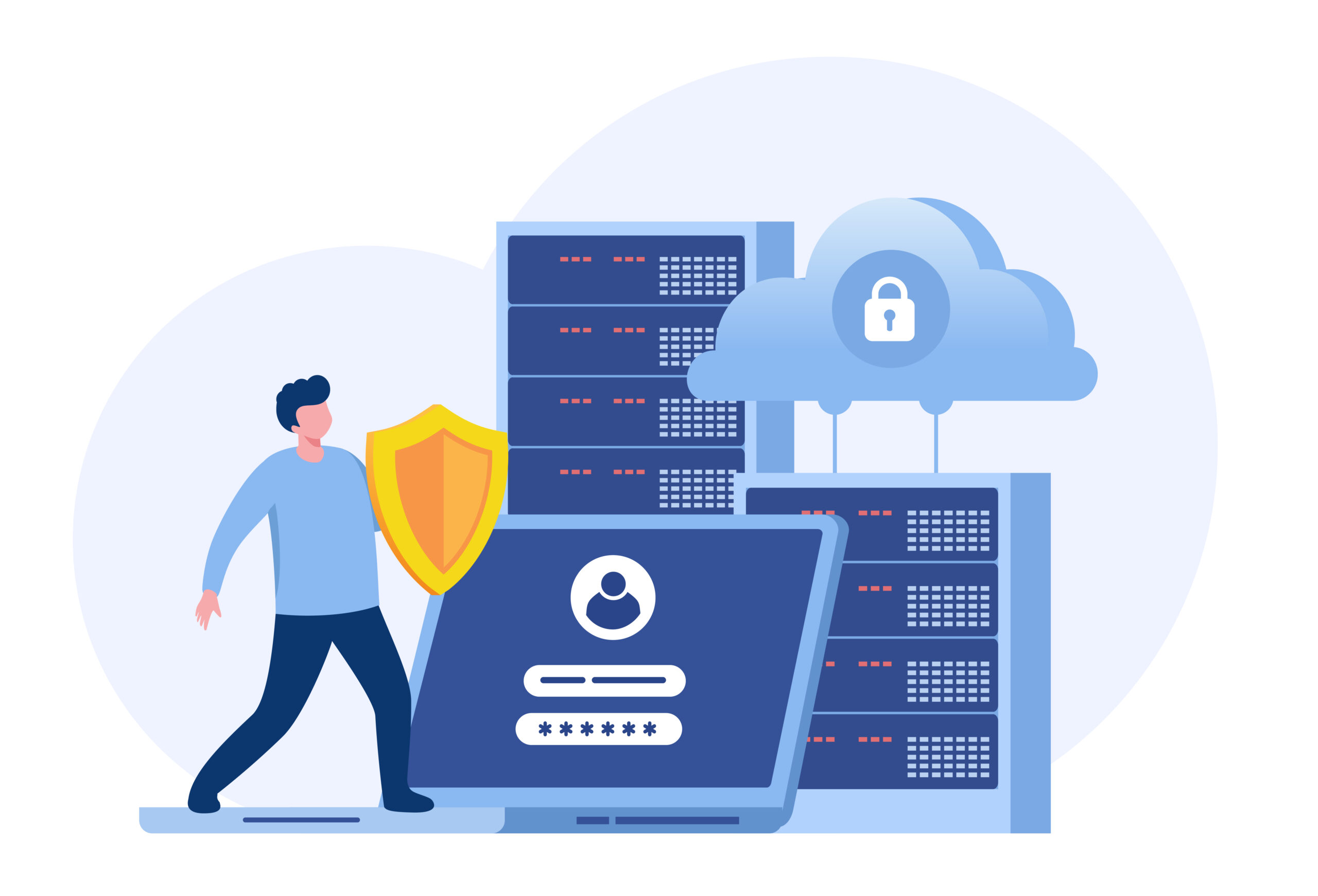 Cyber security, Data protection metaphors set. Database, cyber security, control, protection of computer services. Vector isolated concept illustrations