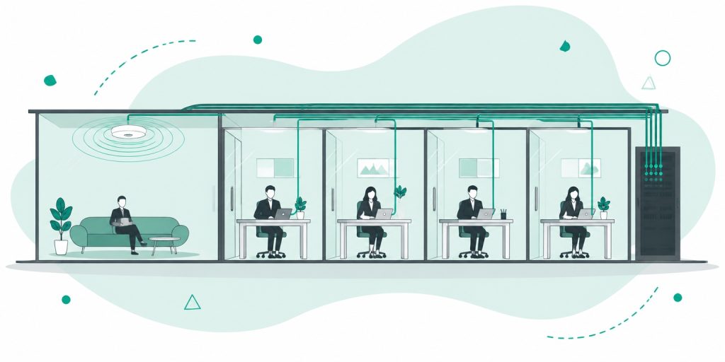 Business centre with a dedicated wired network for every office and shared WiFi in the common areas — Neware